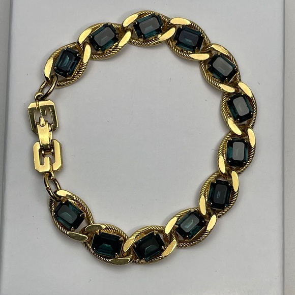 Givenchy Vintage Gold-Plated Bracelet w/ Blue-Green Crystals - Pre-owned - Picture 2 of 7